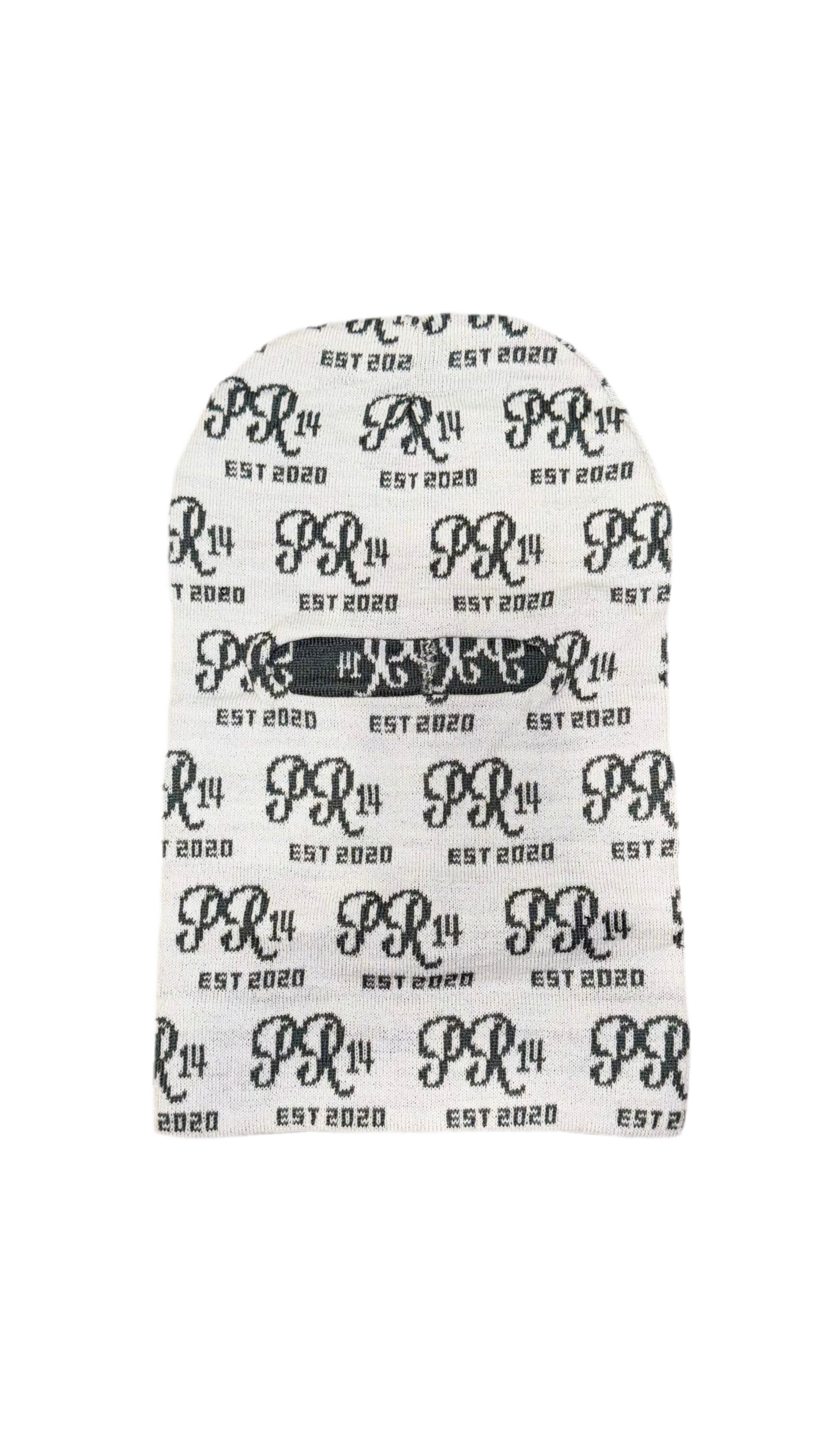 PR14 Monogram Knit Balaclava – White & Gray