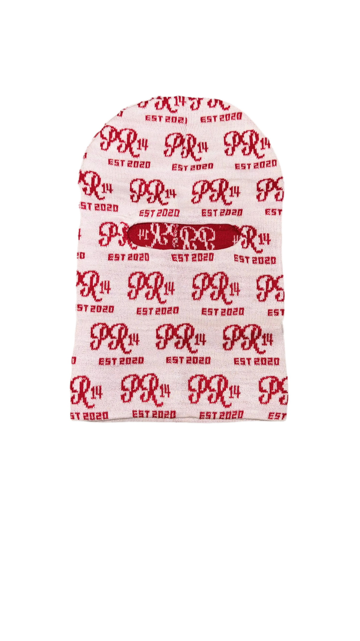 PR14 Monogram Knit Balaclava – White & Red