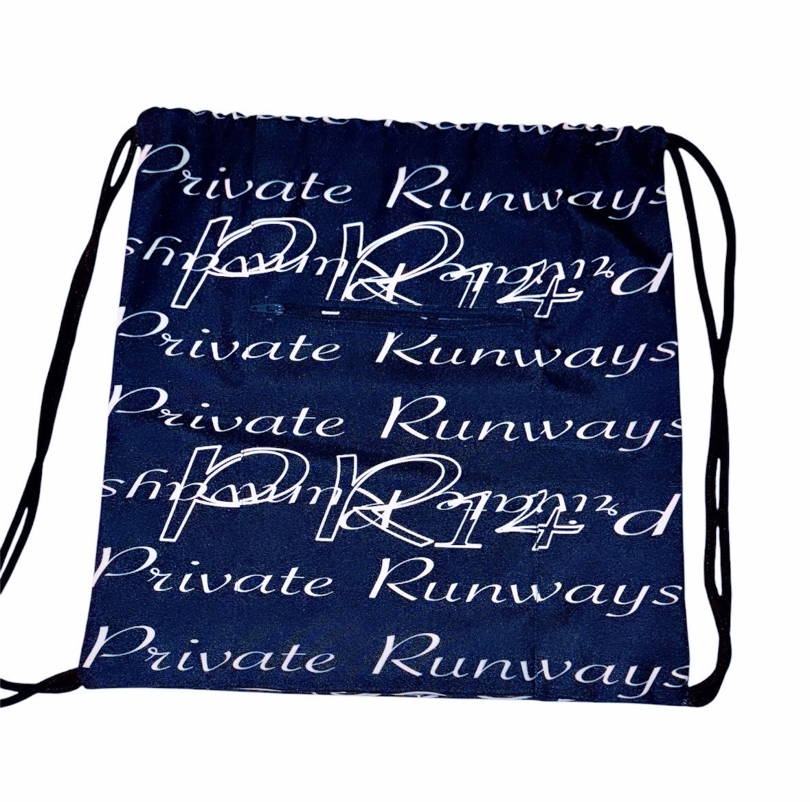 Private Runways Navy Monogram Drawstring Bag