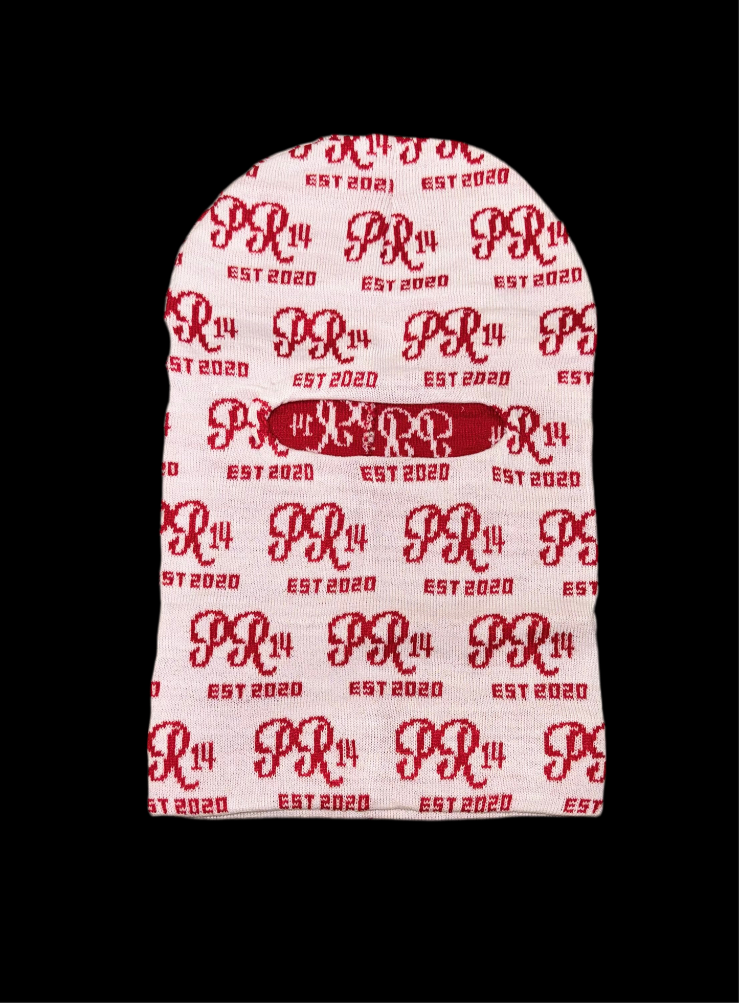 PR14 Monogram Knit Balaclava – White & Red