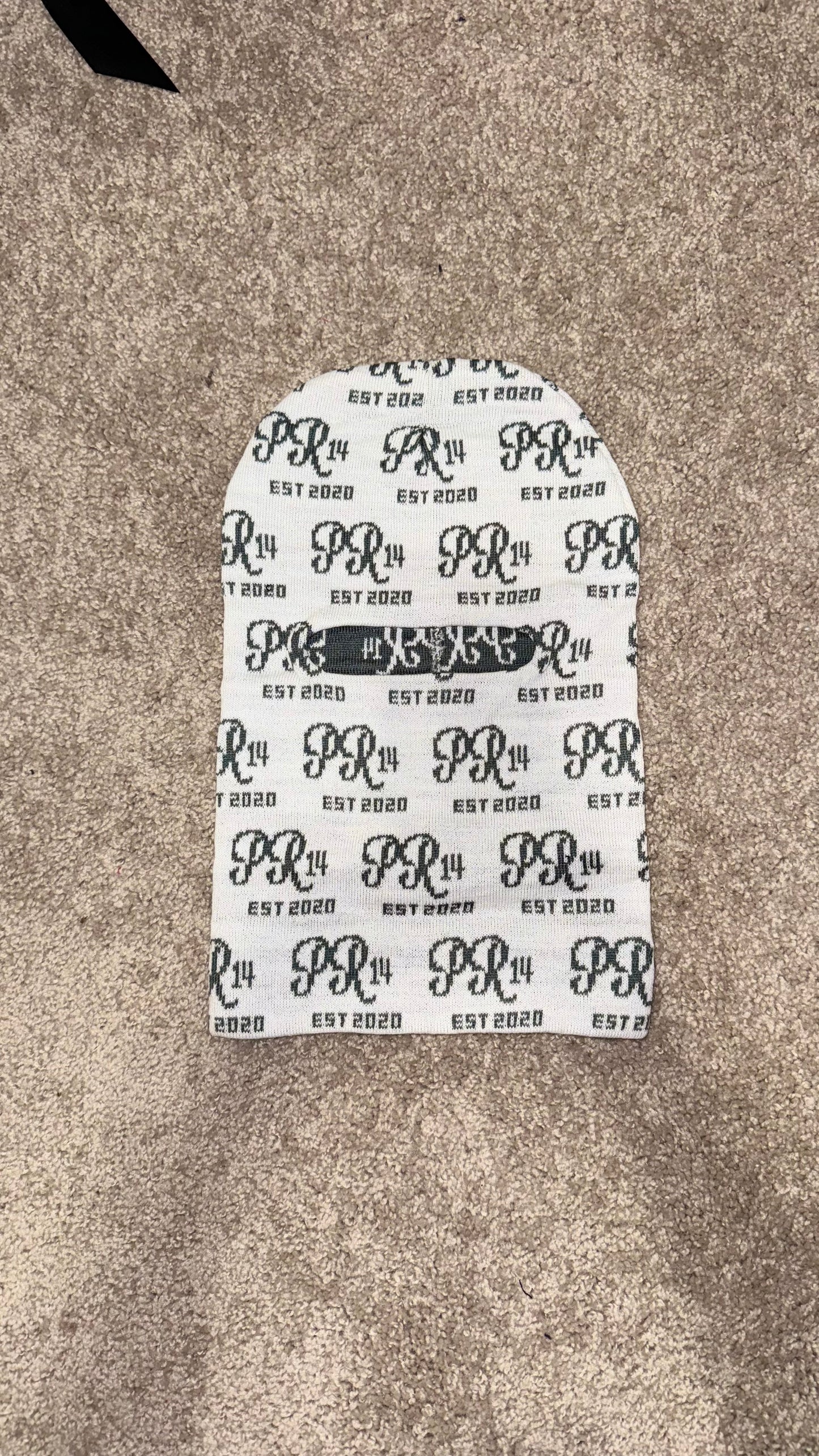 PR14 Monogram Knit Balaclava – White & Gray
