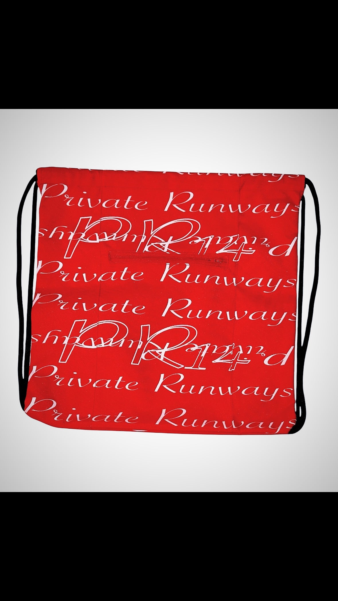 Private Runways Red Monogram Drawstring Bag