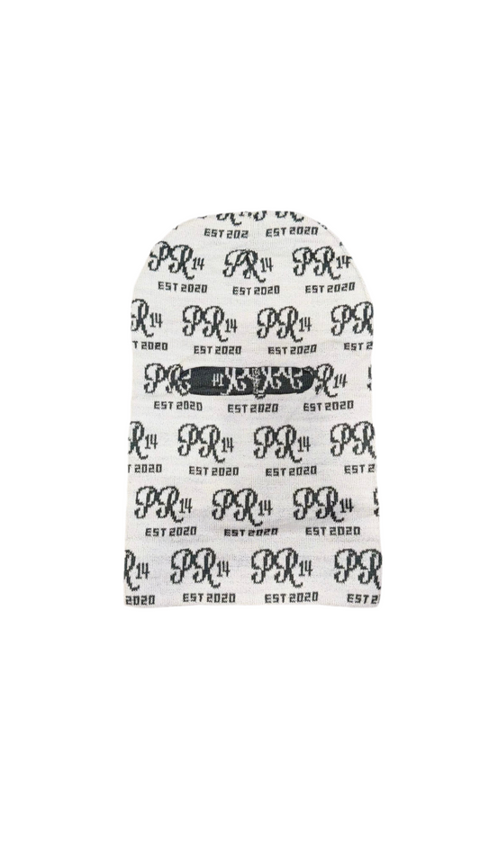 PR14 Monogram Knit Balaclava – White & Gray