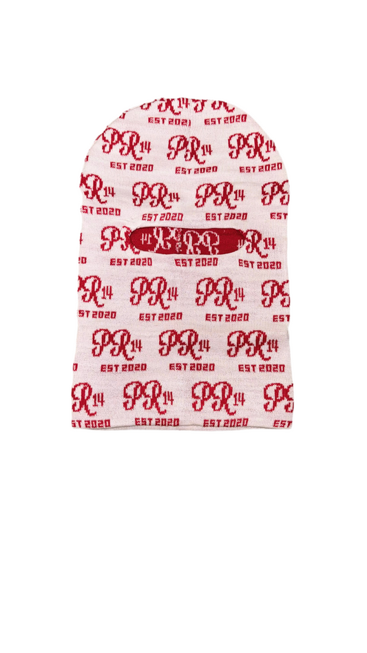 PR14 Monogram Knit Balaclava – White & Red