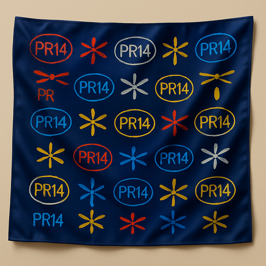 PR14 Navy Blue Silk Monogram Scarf