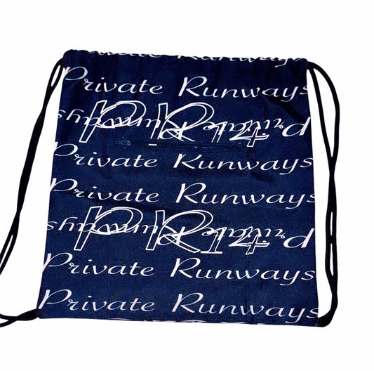 Private Runways Navy Monogram Drawstring Bag