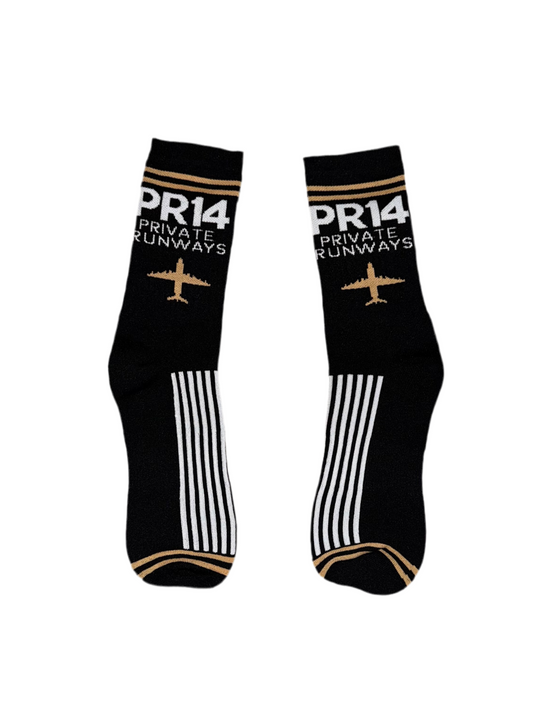 PR14 Luxe Flight Socks – Black, White & Gold