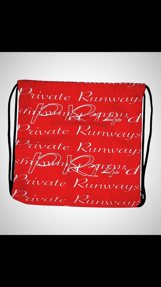 Private Runways Red Monogram Drawstring Bag