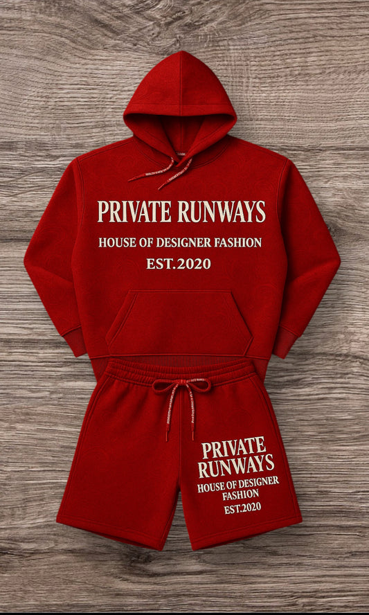 Private Runways Red Luxury Hoodie Set Available for Preorder